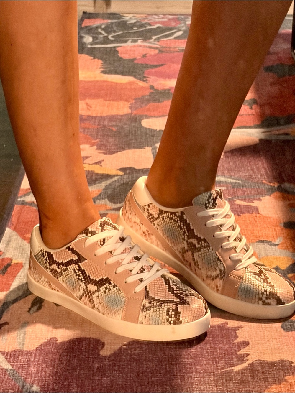 JustFab Blush Snake-Print Lace-Up Sneakers